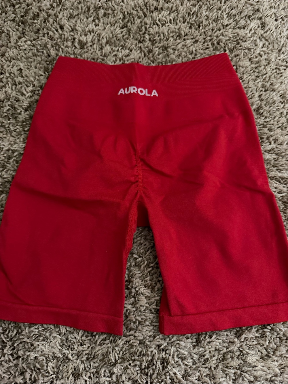 AUR0LA Red High-Waist Athletic Bike Shorts